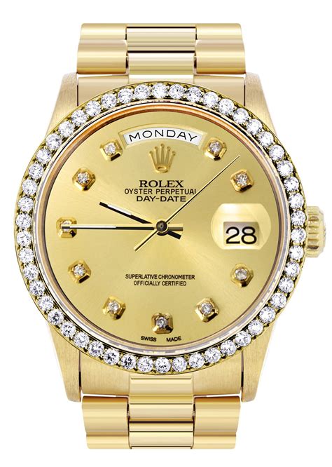 rolex gold diamond day date|gold Rolex with diamond bezel.